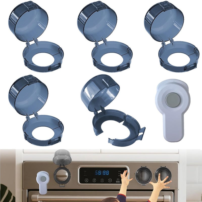 NICECHEF ﻿Stove Knob Safety Covers for Child (5 + 1 Pack), Upgraded Universal Size Press Gas Stove Covers with Adhesive,Water/Oil/High-Temp Resistant - Home Kitchen Safety for Kids & Pets - Image 1